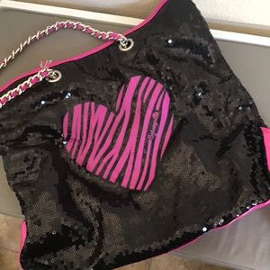 Large Black and pink Betseyville Sequin tote bag